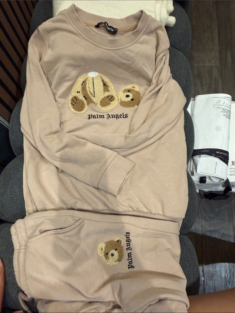 Kids Beige Teddy Bear Sweatshirt and Jogger Set 2pc